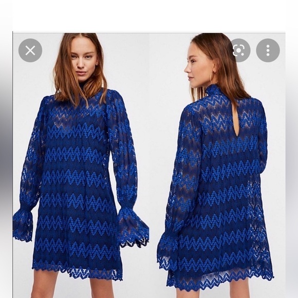 Free People Simone Lace Mini Woman's Blue Dress Size X Small - Picture 1 of 8